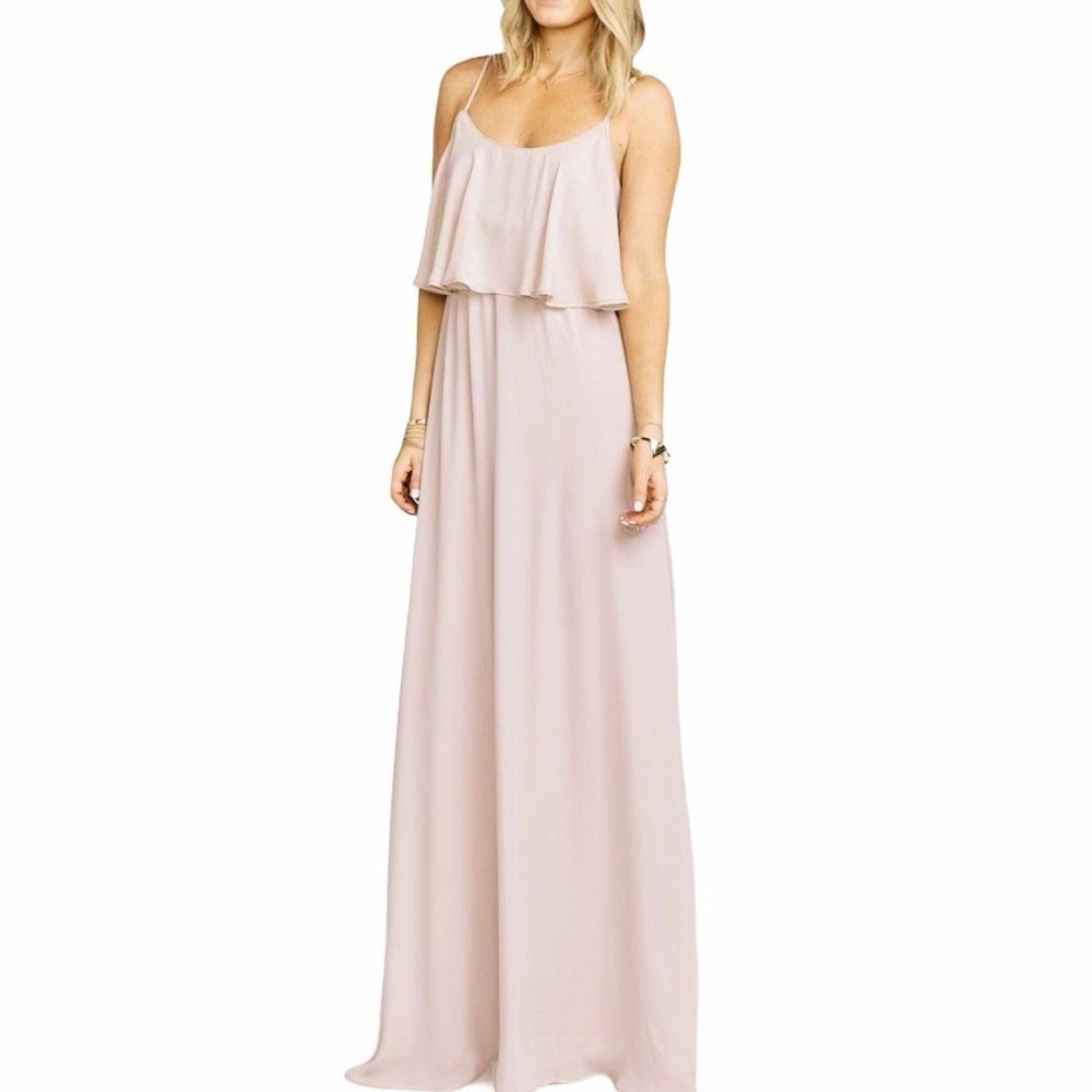 SHOW ME YOUR MUMU Caitlin Ruffle Maxi
dress Large Pink Wedding Party Vacation